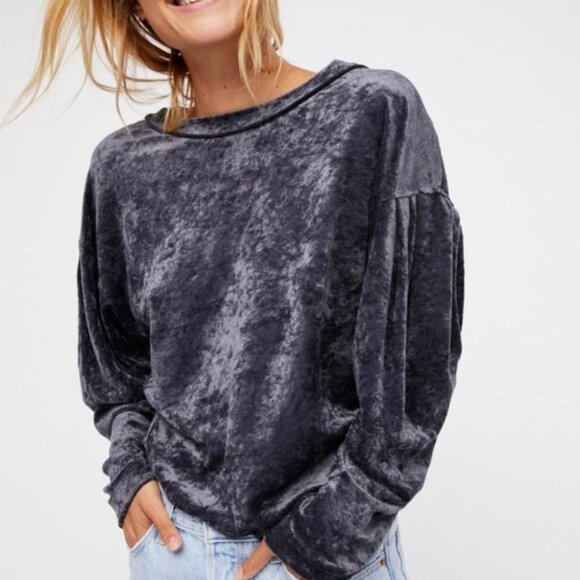 Free People Milan Velvet Pullover Sweatshirt - Picture 1 of 5